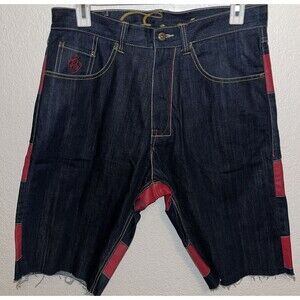 Eight 732 Jean Cuffoff Shorts 36x13 Distressed Blue/Red
